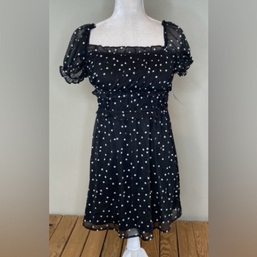 Trixxi SZ XL Navy and White tiered Polka Dot Dress NWOT